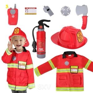 Kids Firefighter Dress Up Costume Set - Red